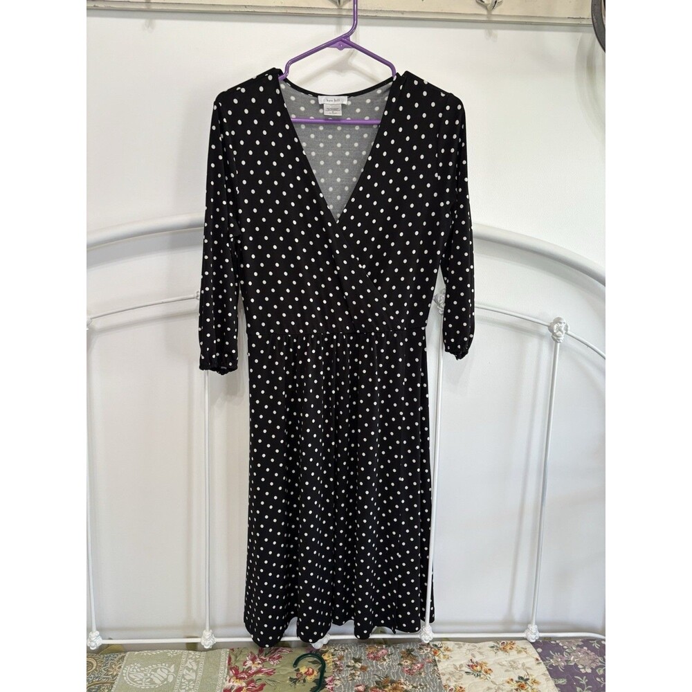 Kate hill Black White Polka Dot Dress S 2 Dressy Casual Cottage Granny teacher